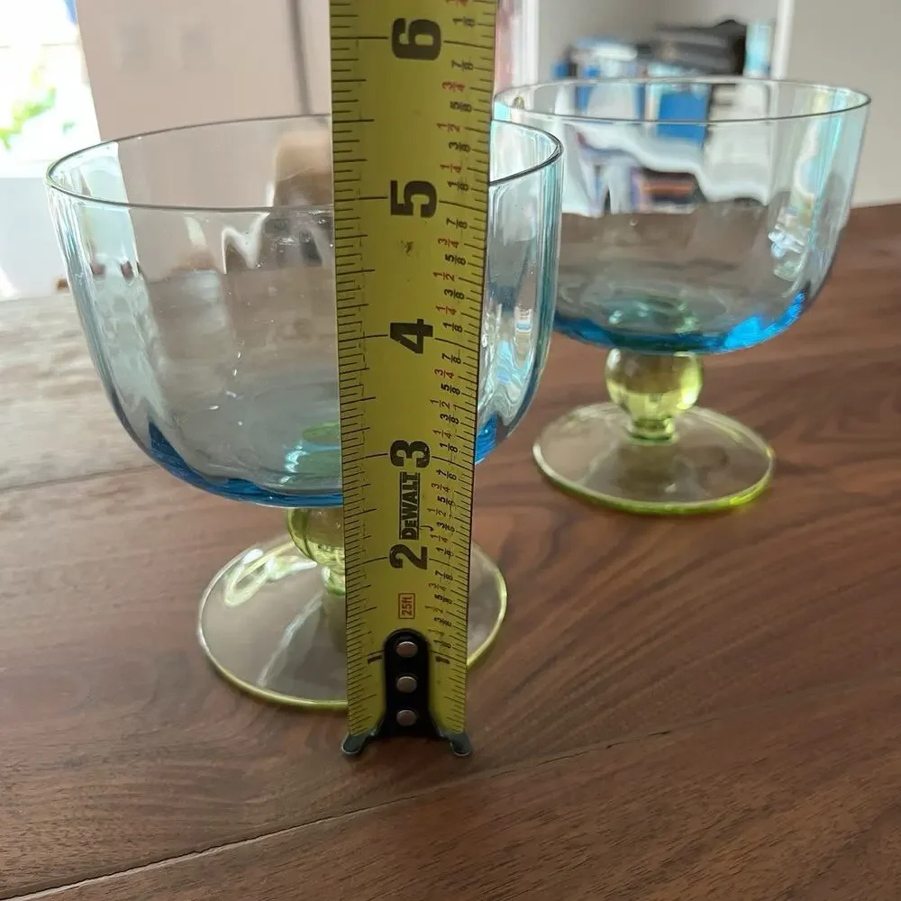 Floradora by Studio Nova Blown Glass Fruit Dessert Bowls Blue/Green Set of 2